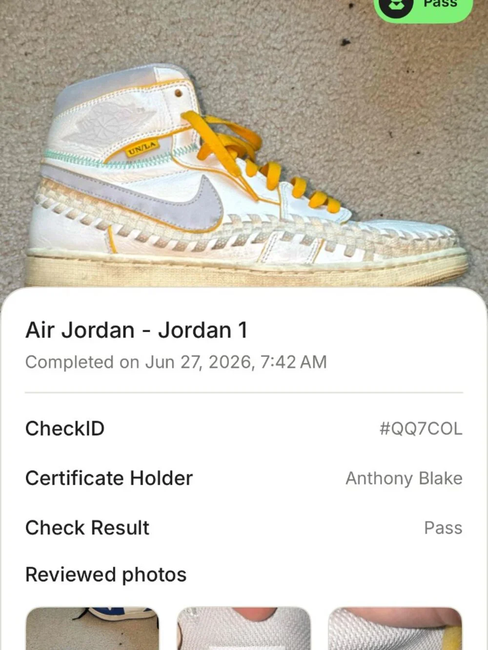 Union LA x Bephie's Beauty Supply x Air Jordan 1 Retro OG SP FD2565-100 Men Sz13 - Picture 9 of 9